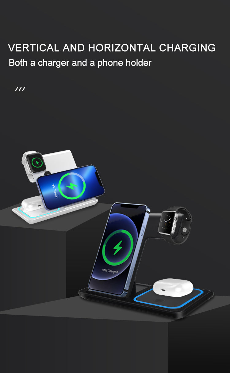 Incarcator Wireless 3 In 1 Qi Fast Charger 15W, Negru