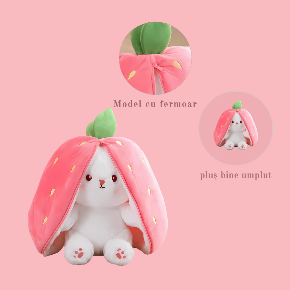 Jucărie de Plus Iepurașul Căpșunica, 25 cm, Roz – Moale, Catifelat, Perna Pufoasă