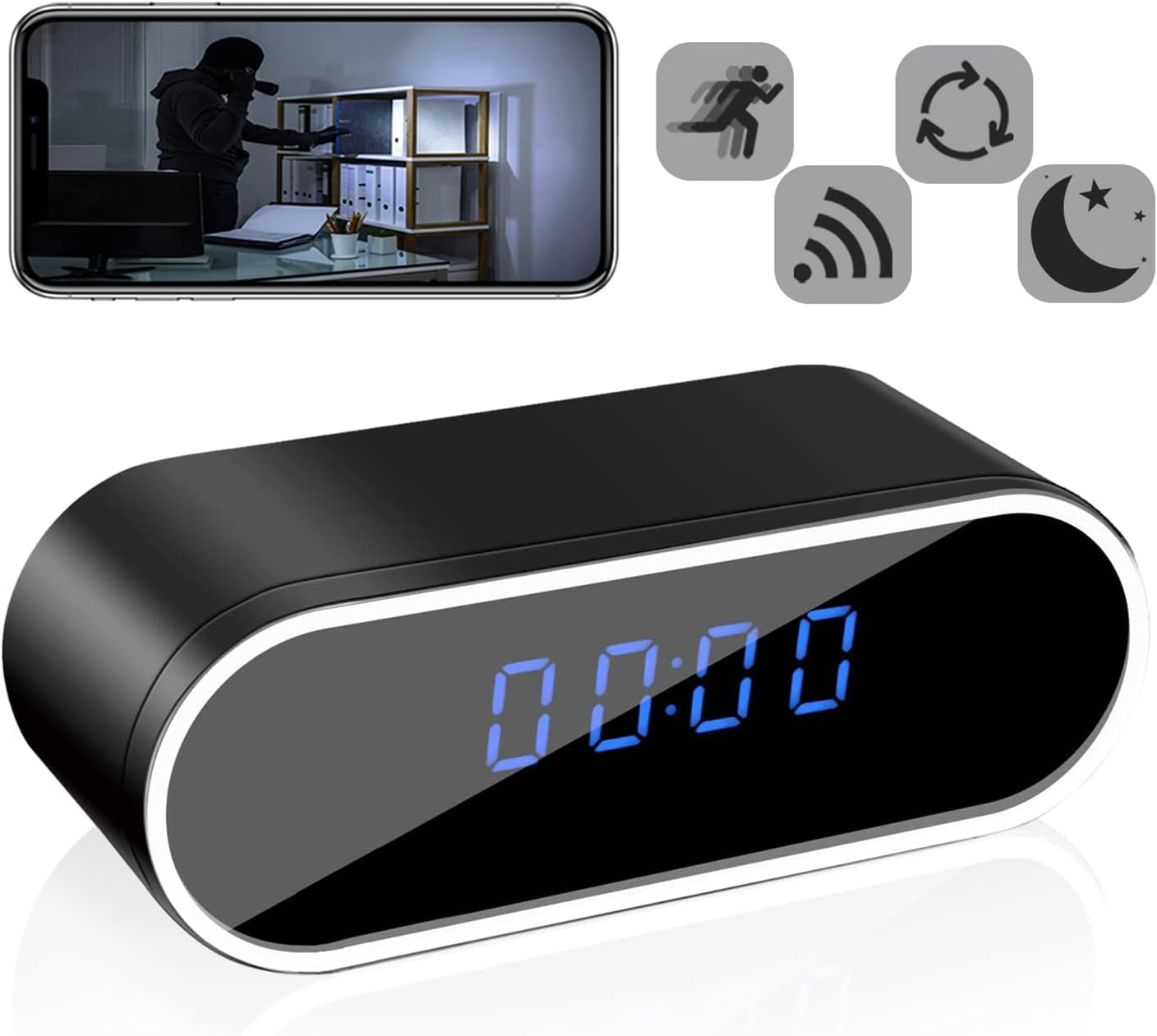 Mini camera Spy, WI-FI, IP, Dispozitiv de Spionaj, Ascunsa in Ceas Desteptator, 1080P, Activare la Miscare, Negru