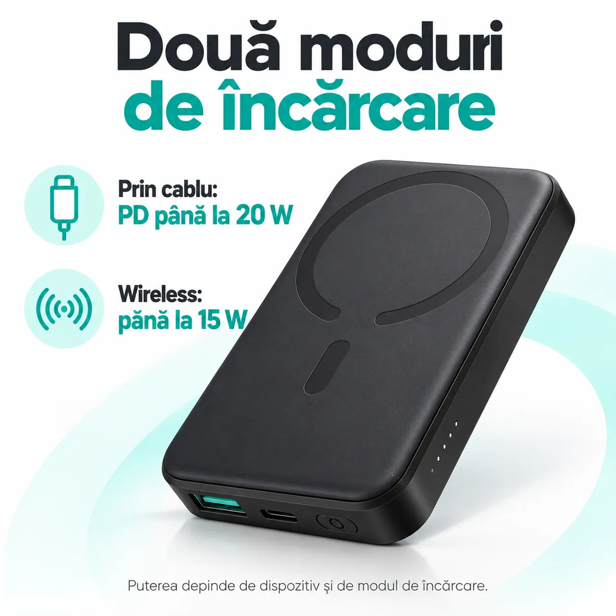 Încărcare PD prin cablu până la 20 W și wireless până la 15 W.