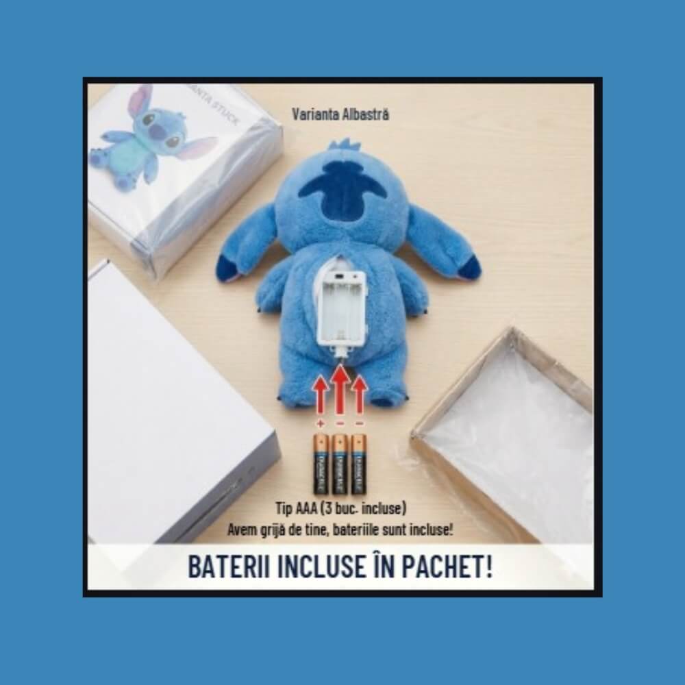 Jucarie de Plus Stitch cu Functie de Respiratie , 30 cm – Companionul Perfect pentru Somn, Melodii Linistitoare si Lumina in Burtica, albastru