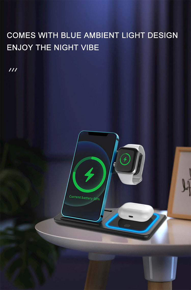 Incarcator Wireless 3 In 1 Qi Fast Charger 15W, Negru
