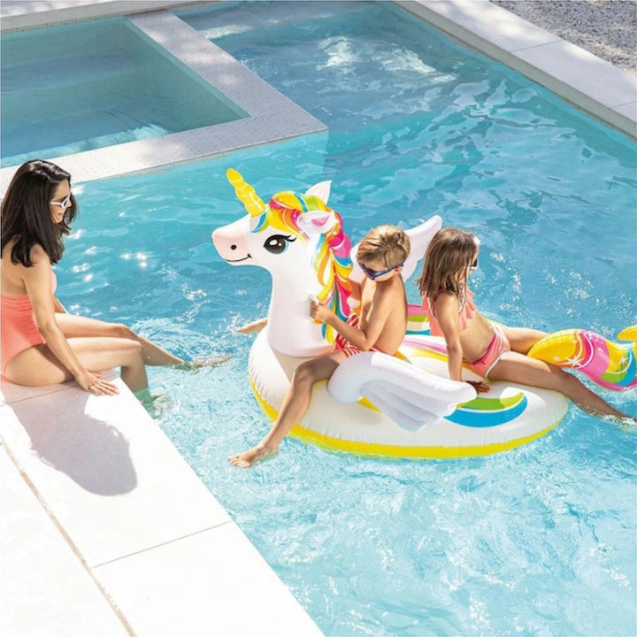 Saltea gonflabila Unicorn Ride‑On, 226 x 173 x 97 cm, Colac Piscine, ideala pentru Plaja & Piscina, Alb